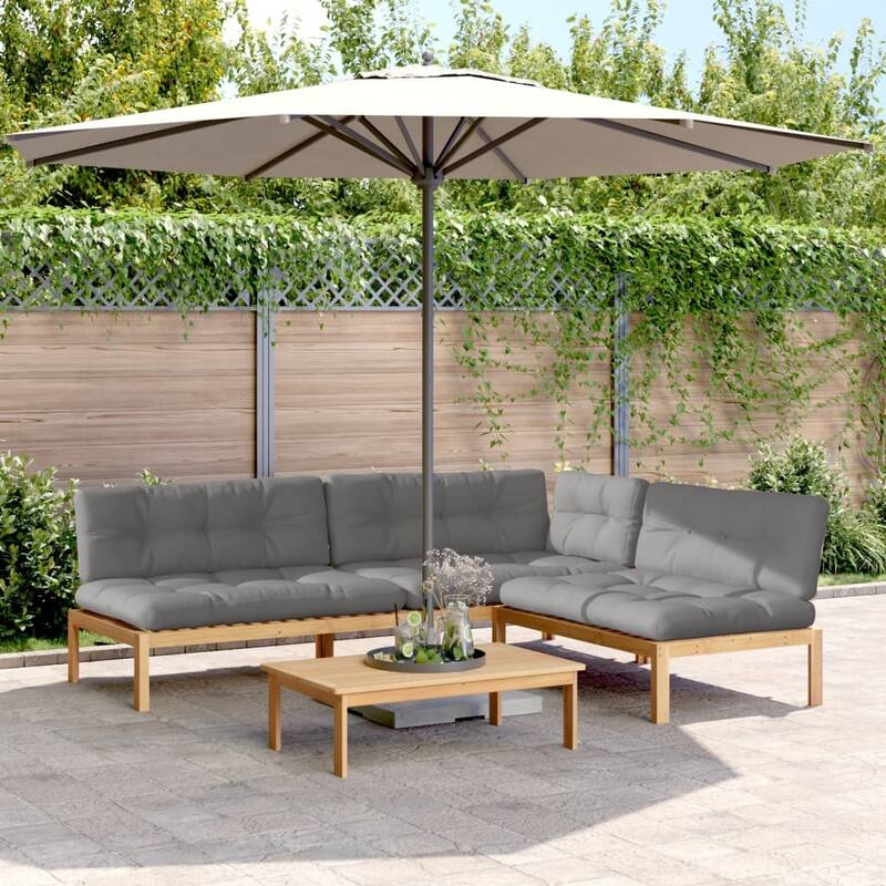 vidaXL Patio Pallet Sofa Set Outdoor Garden Furniture 4 Piece Solid Wood Acacia - Gray (1)
