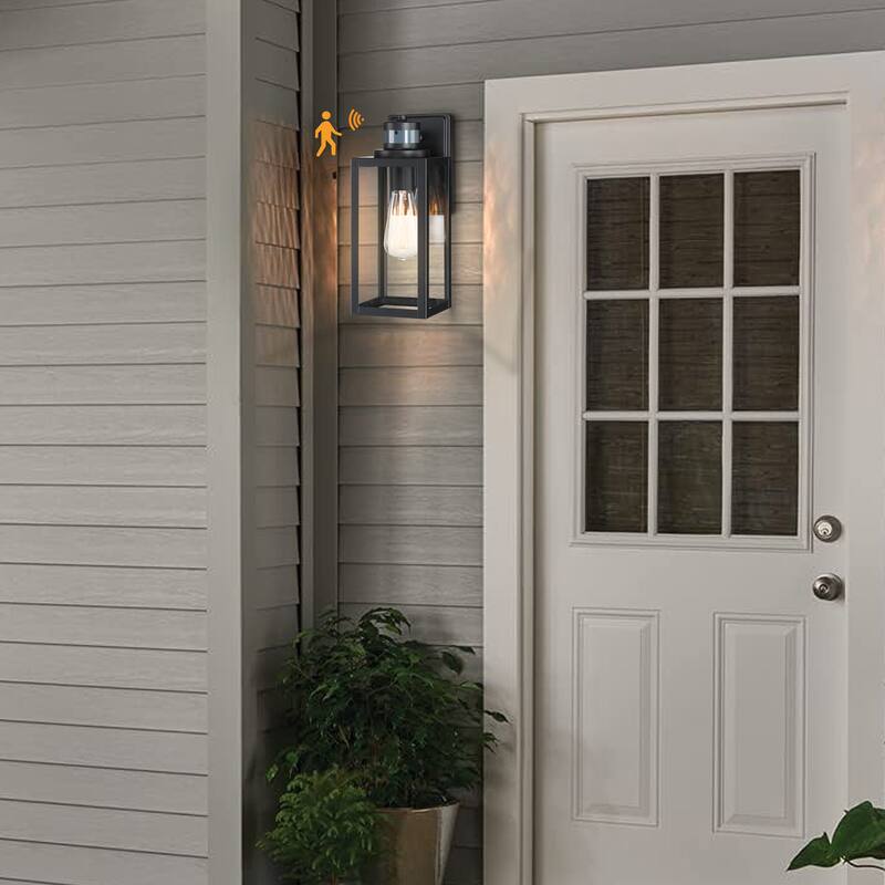 Motion Sensing Outdoor Wall Lantern Sconce with Clear Tempered Glass