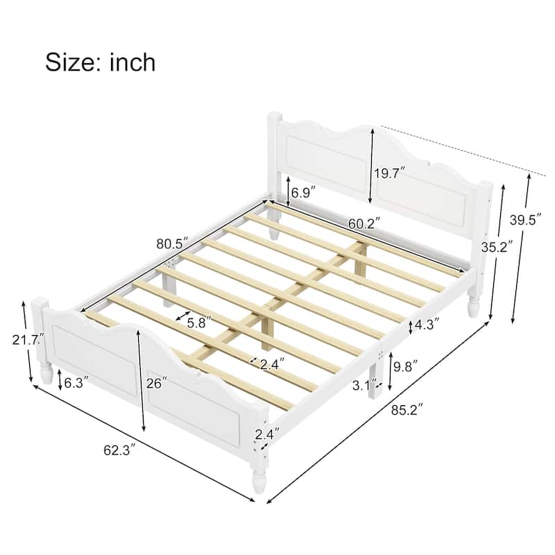 Minimalist Style Queen Wood Platform Bed Frame w/ Stunning White ...