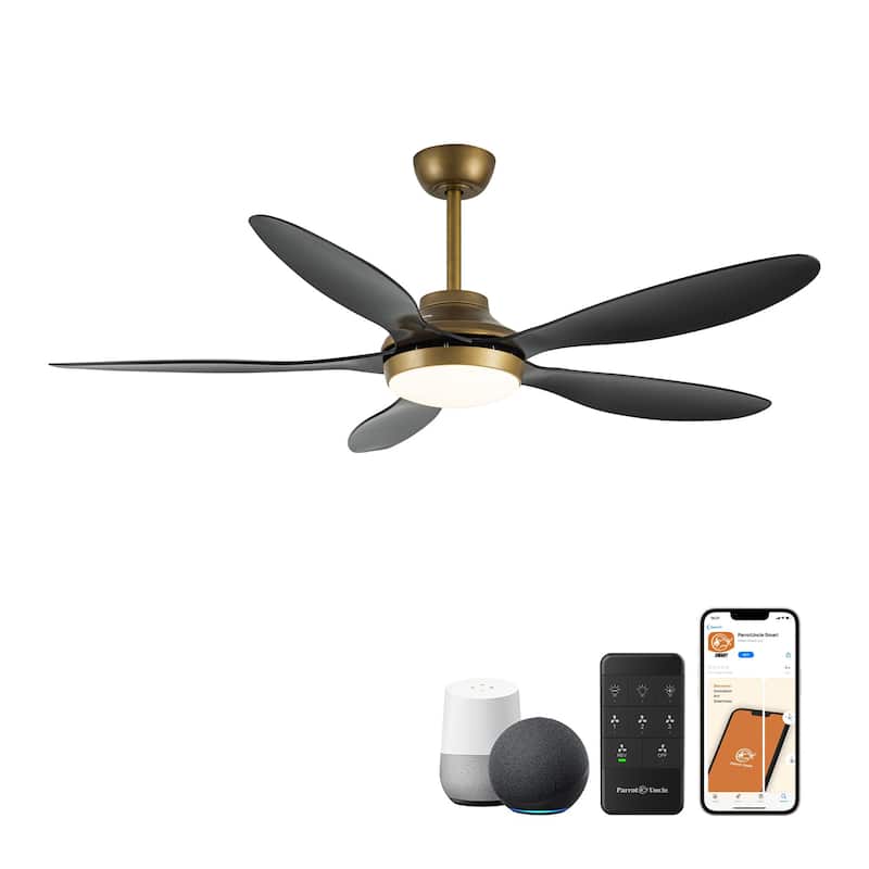 52" Antique Brass Smart Ceiling Fan with Light and Remote, App Control, Voice Control