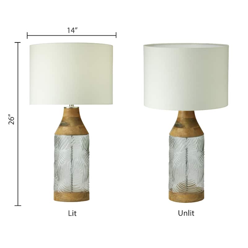 Josiah River of Goods Green/Clear/Blue Glass and Mango Wood 26-Inch Table Lamp