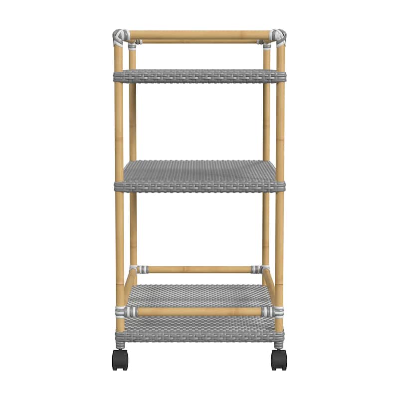 Tobias Outdoor Rattan and Metal 3- Tier Rattan Bar Cart