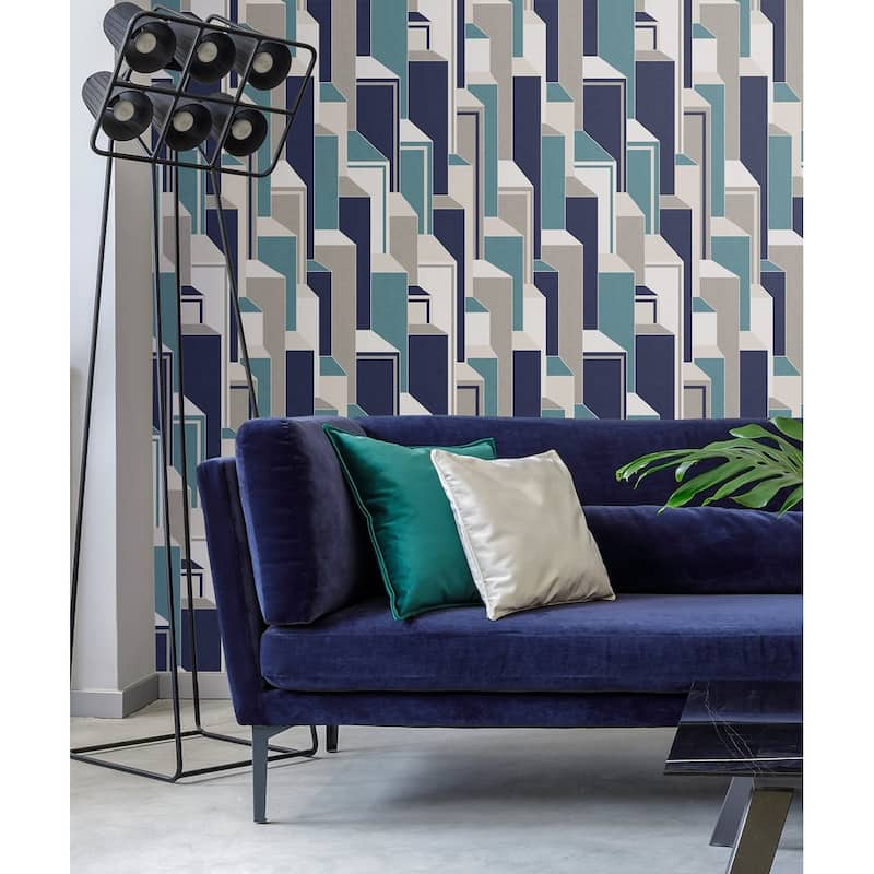 Hartford, Deco Geometric 33' L X 20.5" W, Art Deco Wallpaper Roll