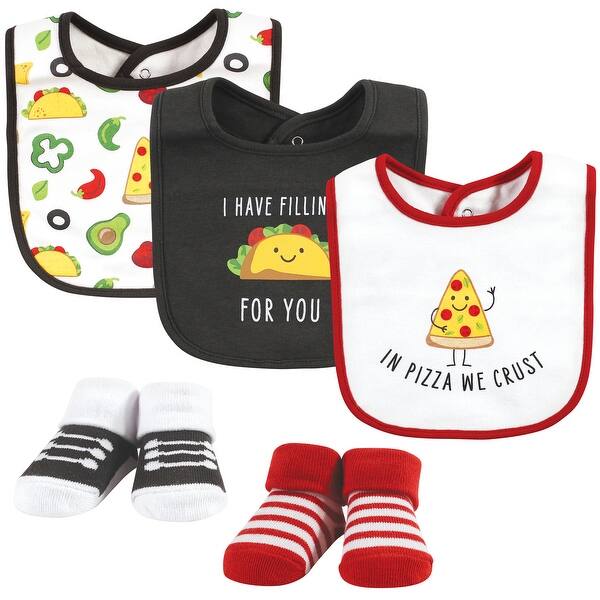 slide 1 of 1, Hudson Baby Infant Boy Cotton Bib and Sock Set, Boy Pizza Taco, One Size - Boy Pizza Taco - One Size One Size - Boy Pizza Taco