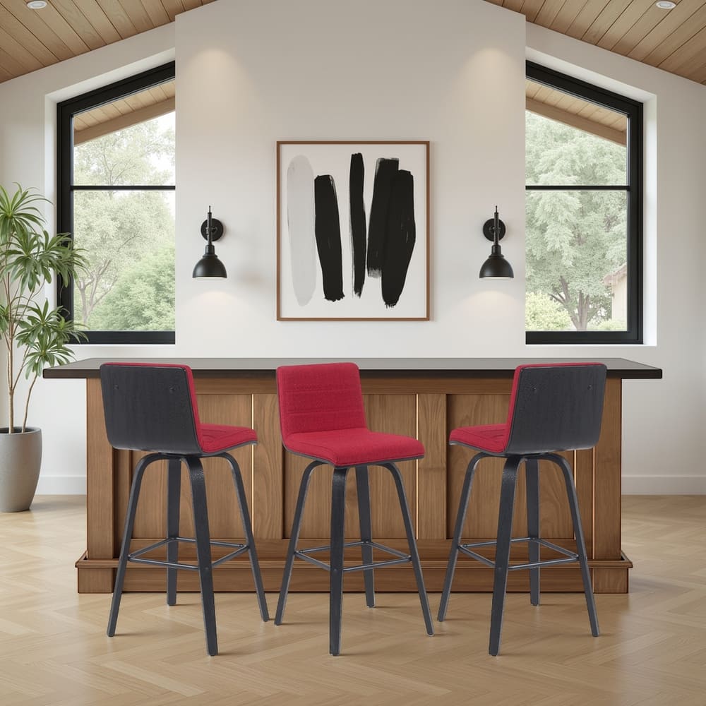 Skara Swivel Bar Stool, Upholstered Bar Height Chair with Bentwood Frame