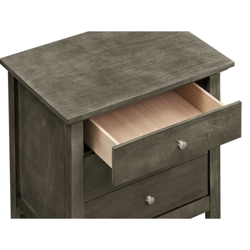Grey Nightstand 26x24x18 with Three Spacious Drawers, Compact Bedside Table for Bedroom Storage and Neutral Stylish Finish