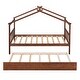 preview thumbnail 22 of 43, Twin Size Wooden House Bed with Twin Trundle with Roof for Kids