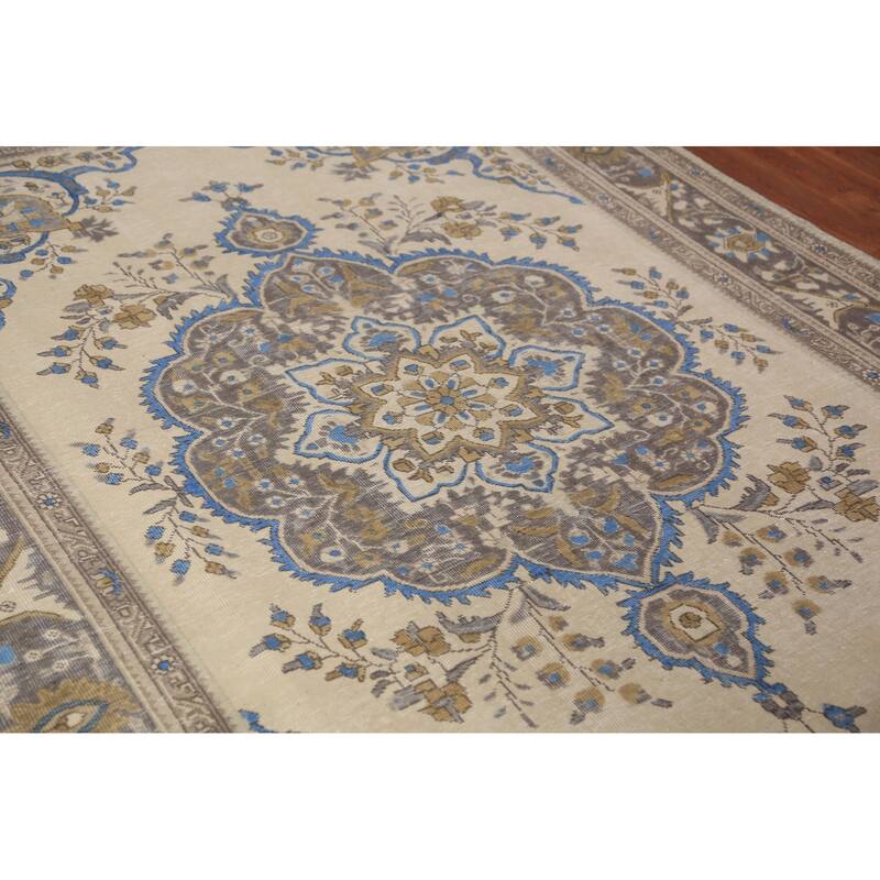 Tabriz Persian Rug Hand-Knotted Traditional Beige Wool Carpet - 6'5"x 9'4"