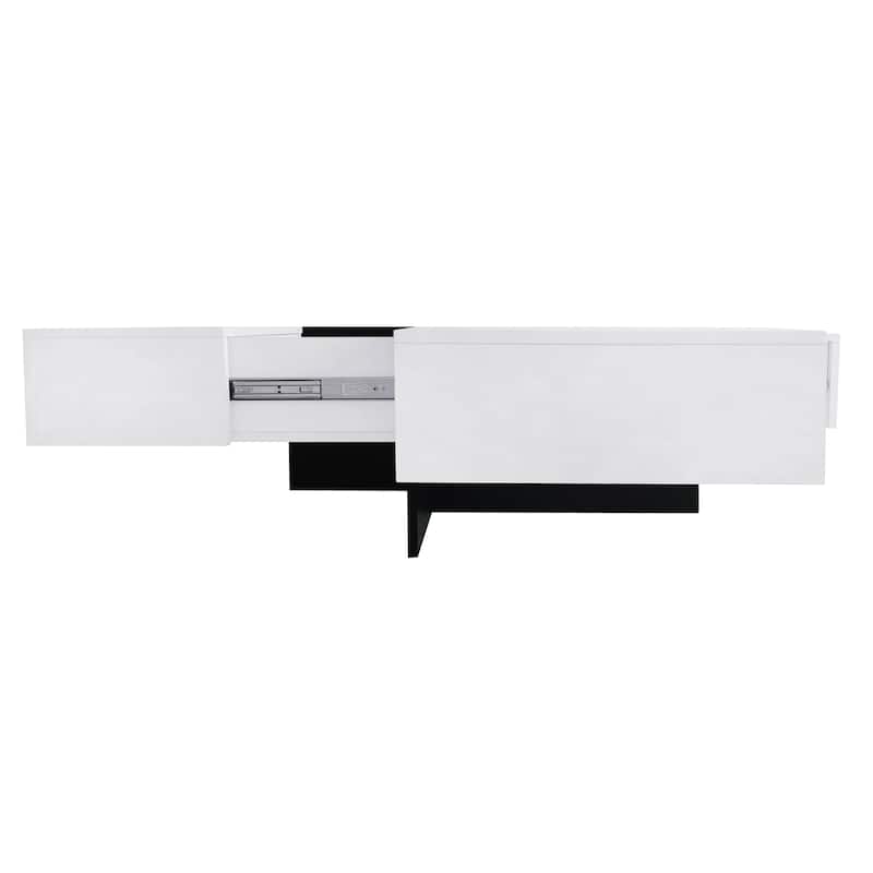 Roomfitters Square Coffee Table with Hidden Storage, Modern High Gloss Center Table with Extendable Sliding Top