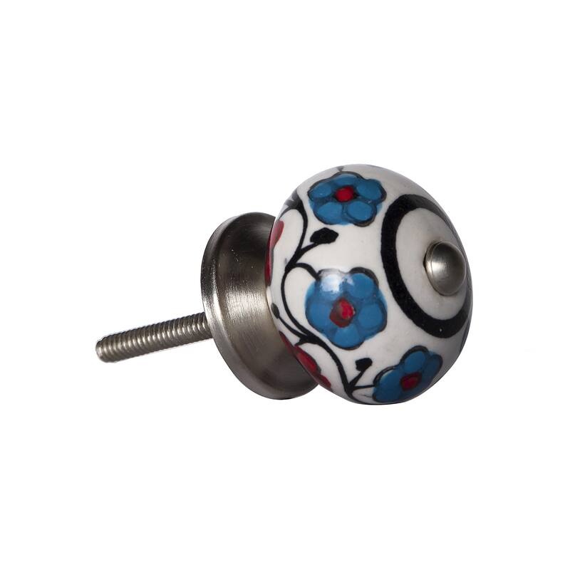 HomeRoots Set of Eight Blue And White Ceramic And Metal Drawer Pull Knobs - 1.5' X '1.5' X '1.5