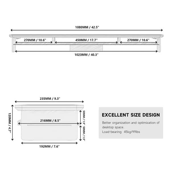 dimension image slide 0 of 2, Fenge 42.5 Inches Acrylic Dual Monitor Stand with 12 Color LED Light