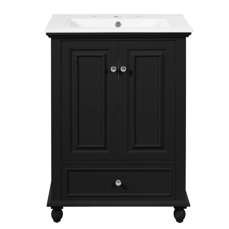 Bathroom Vanity with Ceramic Sink, Bathroom Storage Cabinet with Soft Closing Doors