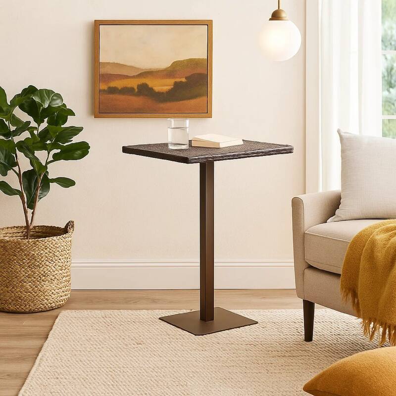 Outdoor Square Bar Table, Brown Multi Rattan, Metal Frame