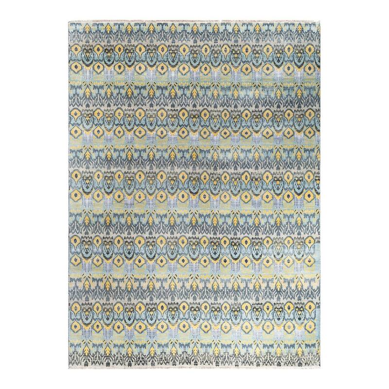 Ikat One-of-a-Kind Hand-Knotted Area Rug - Beige, 9' 1" x 12' 2" - 9' 1" x 12' 2"