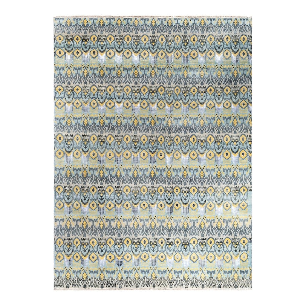 Ikat One-of-a-Kind Hand-Knotted Area Rug - Beige, 9' 1" x 12' 2" - 9' 1" x 12' 2"