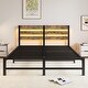 preview thumbnail 8 of 8, Queen Platform Bed Frame with USB, LED, Steel Slats, No Box Spring Needed