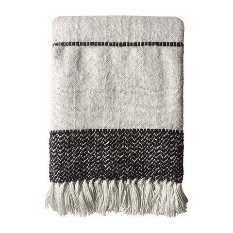 Lizzy Handwoven Wool Blend 49-inch x 59-inch Throw Blanket, Off-White & Black
