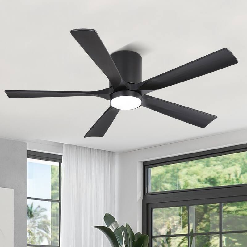 WINGBO 52" Solid Wood DC Motor Integrated LED Hugger Ceiling Fan with Remote