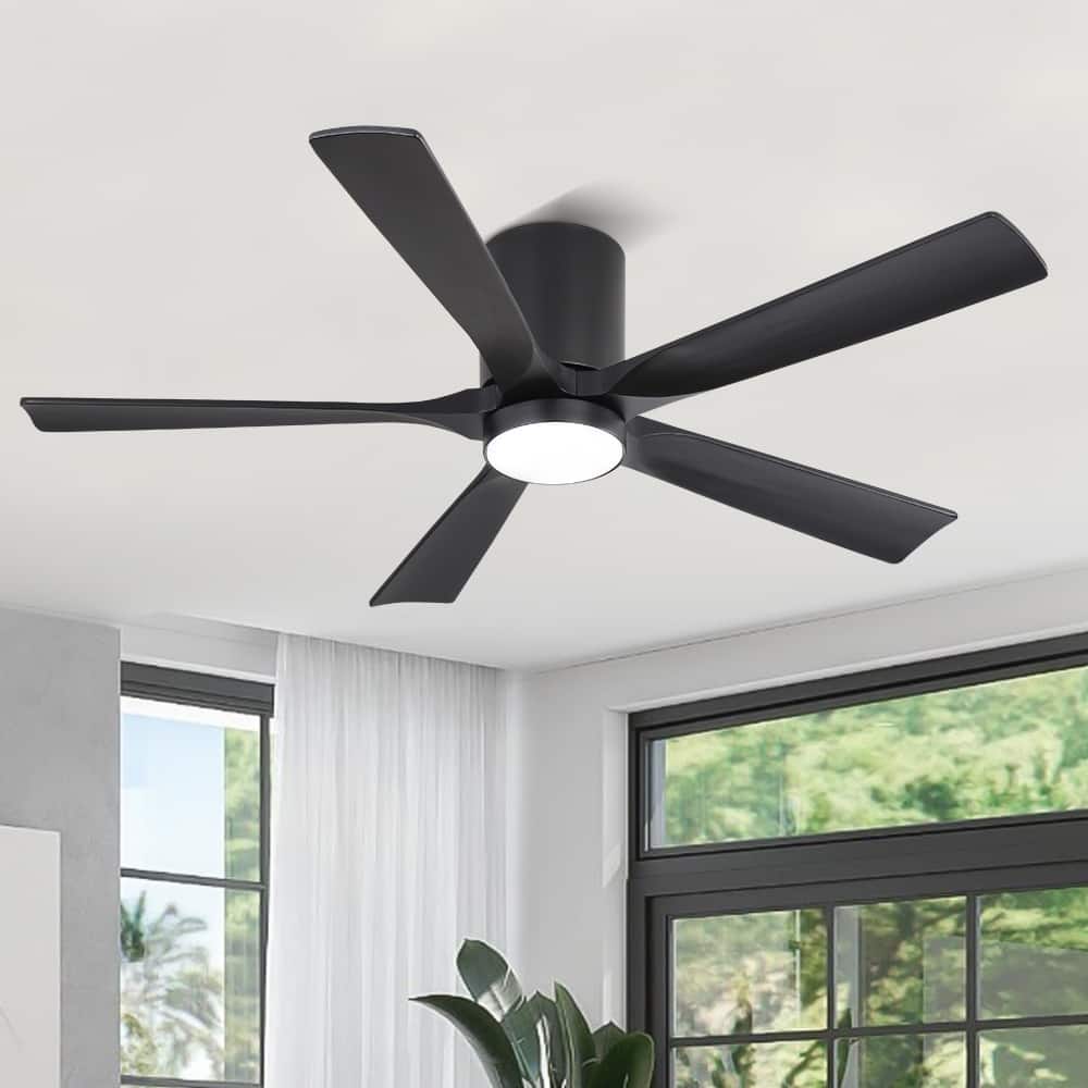 WINGBO 52" Solid Wood DC Motor Integrated LED Hugger Ceiling Fan with Remote