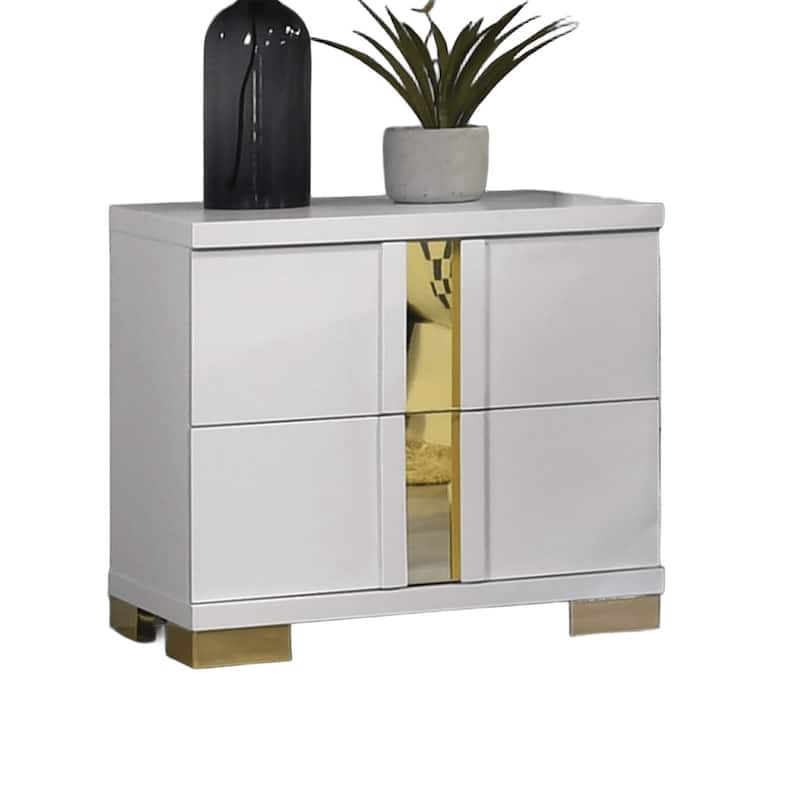 Attractive Beautiful Nightstand Bedroom Furniture White And Gold Finish Bracketed Metal Legs 1pc Bedside Table