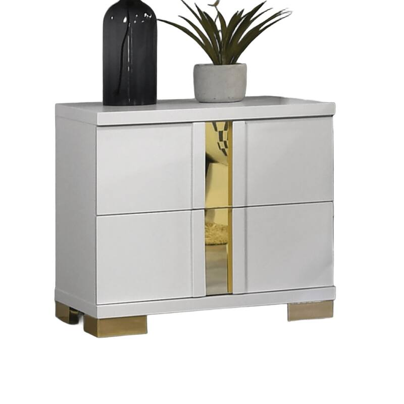 Nightstand with Acrylic Trim, Wooden Bedroom Coffee Table, Sofa Side Table with 2 Drawers & Bracketed Metal Legs