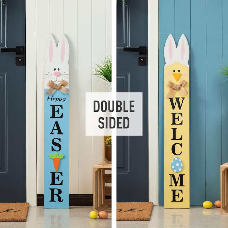 Glitzhome 42"H Wooden Welcome Easter Porch Sign with Bunny Ears Wall Decor Indoor Outdoor