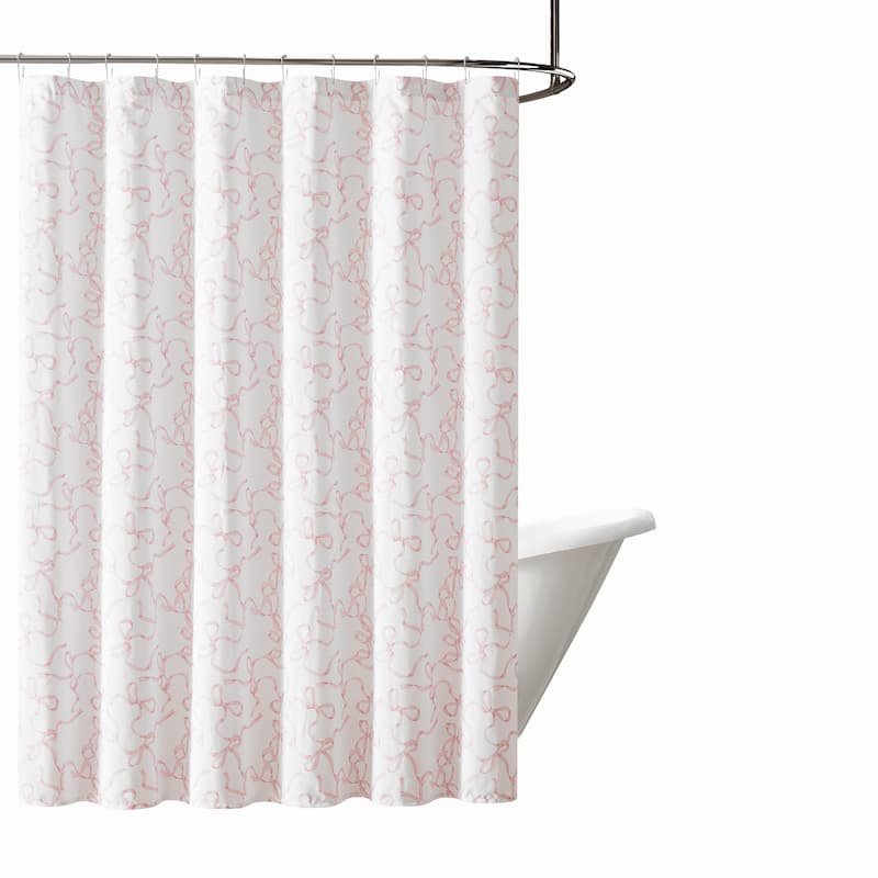 Truly Soft Printed Bow Shower Curtain - White/Pink