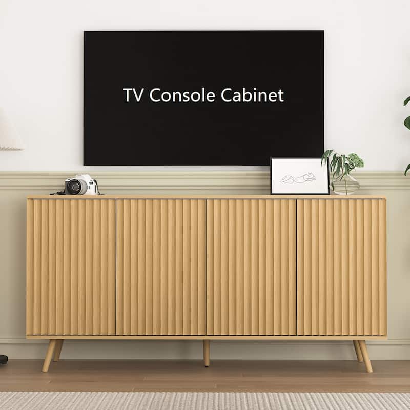 Sideboard Buffet Cabinet with Storage, 4-Door Wood Credenza Console, Long Living Room Cabinet Coffee Bar with Adjustable Shelves