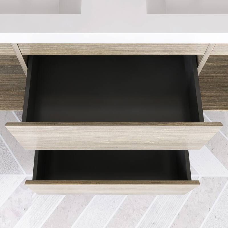 Modern Wall-Mounted Bathroom Vanity with White Solid Surface Top