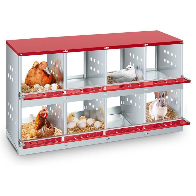 Chicken Nesting Box for Hens, Rabbits, Ducks - Red - Red 8 Compartments