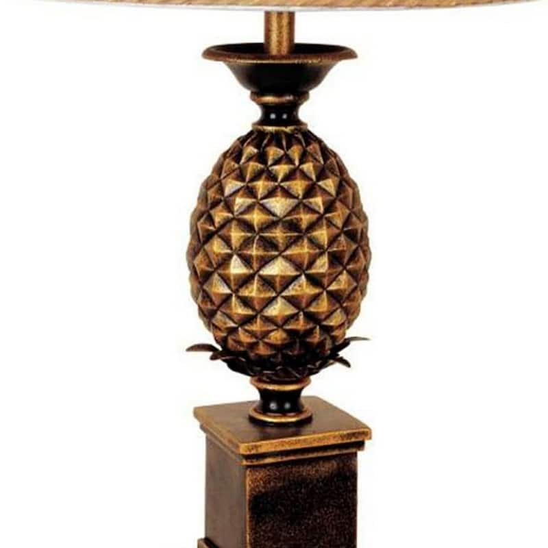 Gold Metal Pineapple Lamp with Fabric Shade for Home Decor - 18" x 18" x 32"