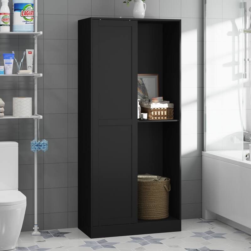 Elegant Wooden Storage Cabinet with Sliding Doors and Multiple Shelves