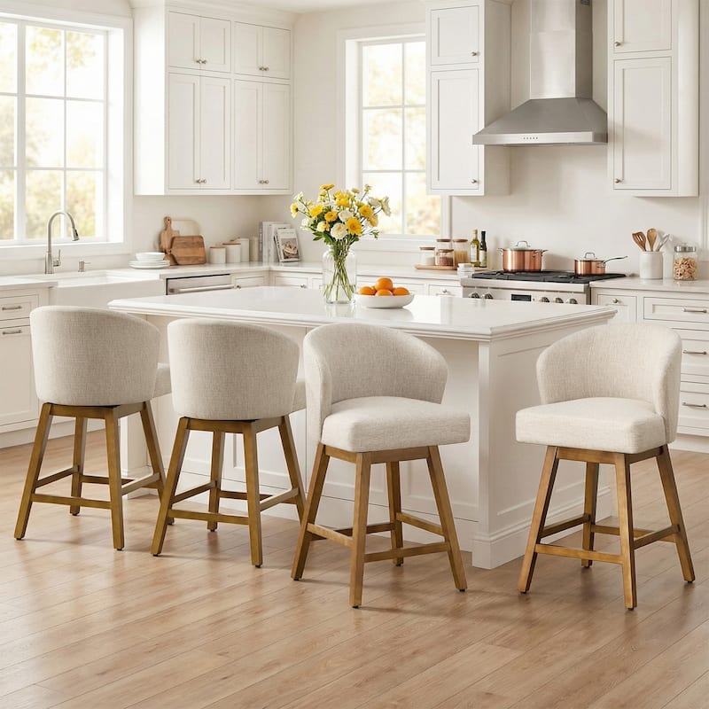 26 Inch Upholstered Swivel Counter Height Bar Stools with Back and Solid Wood Frame - 37.8"H x 20.9"W x 21.3"D