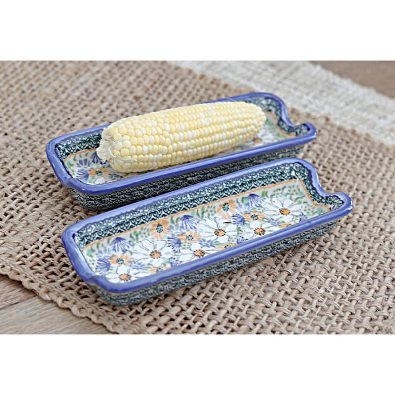 Blue Rose Polish Pottery PK03 Galia Corn on the Cob Plate