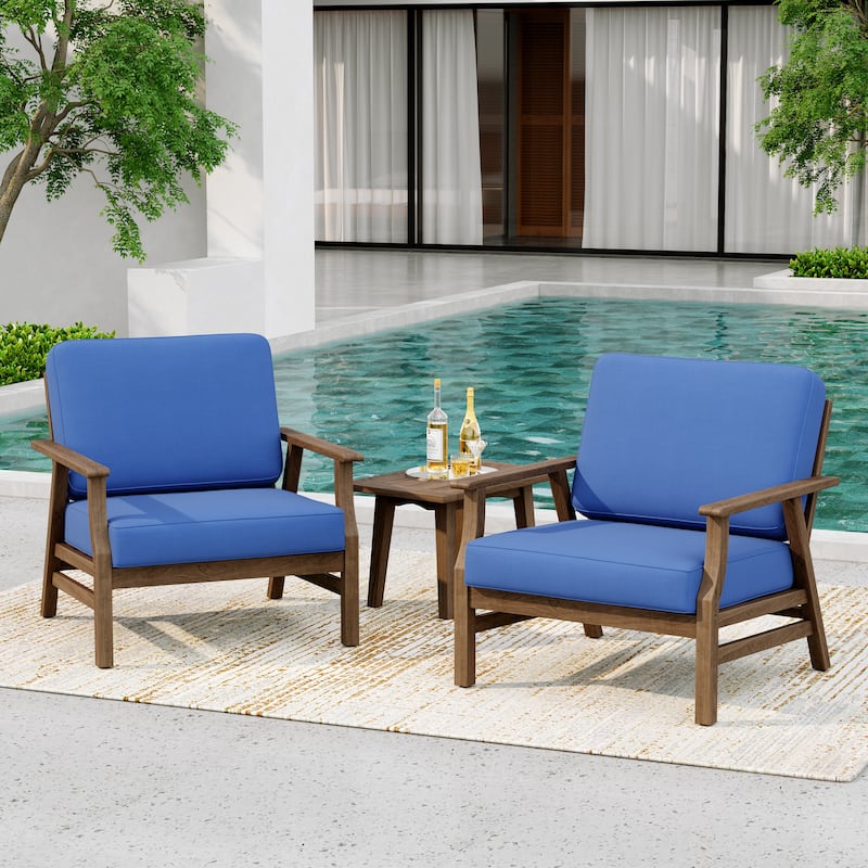 2 Set Acacia Wood Patio Club Chair with Cushion Outdoor Arm Chair - Blue