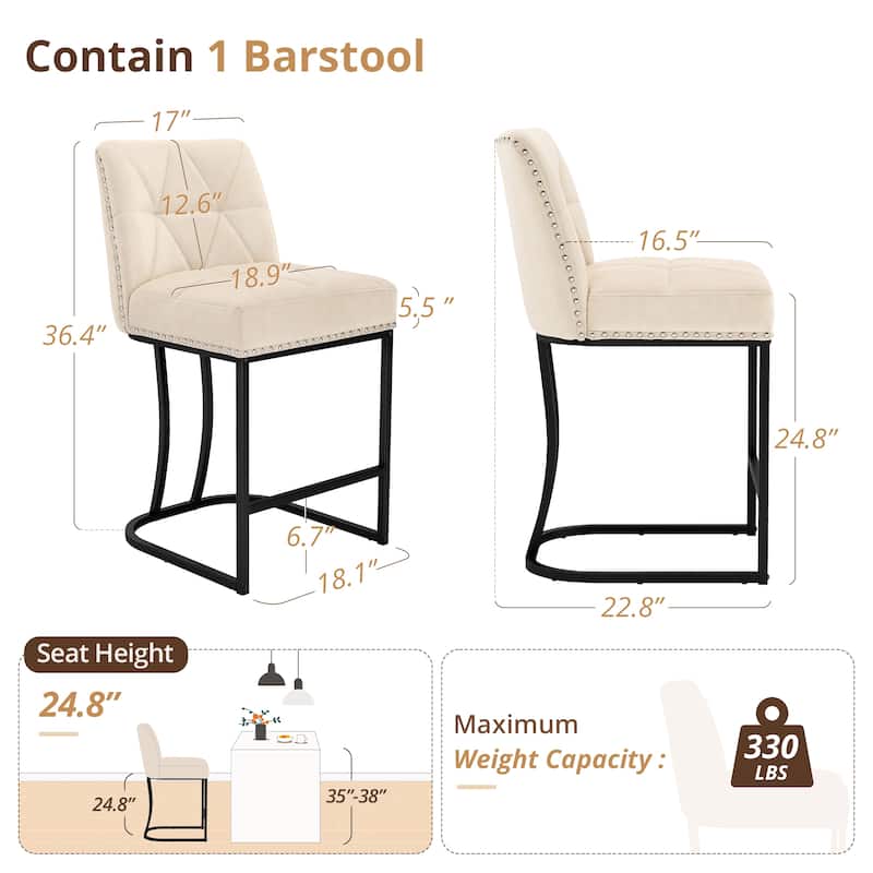 24.8" Bar Stools Set Of 2/3/4 , Modern Counter Stools with Back and Footrest, Counter Height Barstools For Kitchen Island