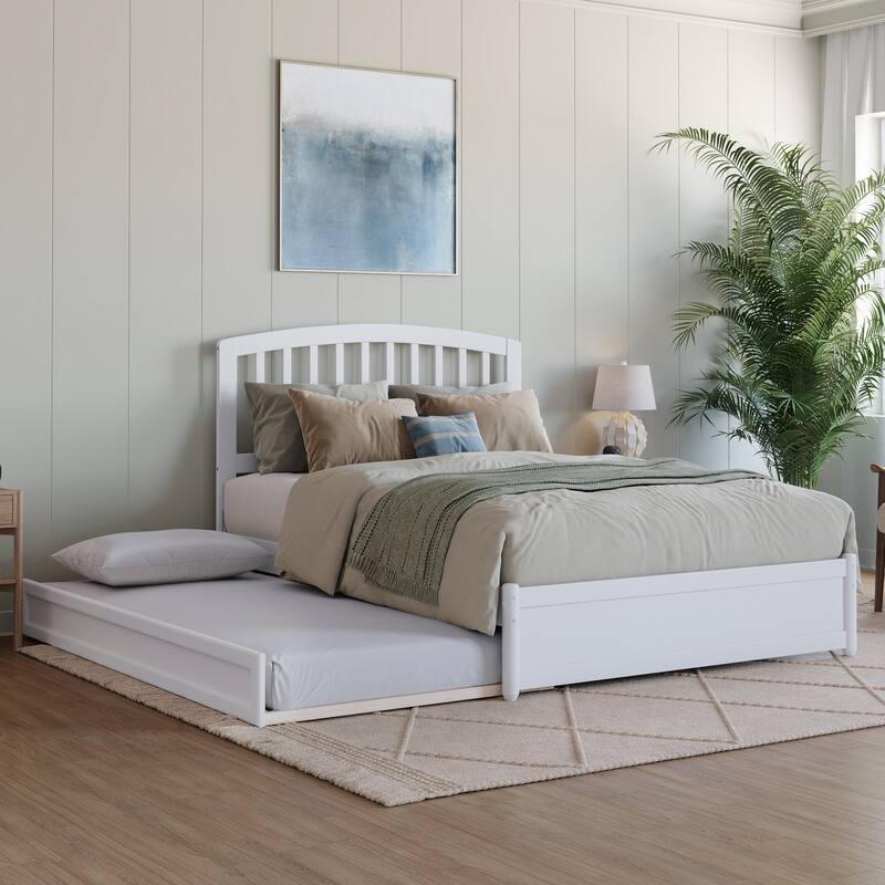 Lucia Platform Bed with Panel Footboard and Twin Trundle - White - Full