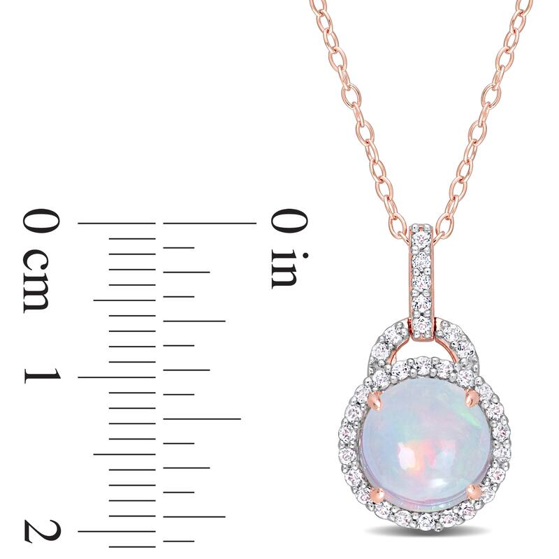 Miadora 3 1/4ct TGW Blue Ethiopian Opal White Topaz Halo Necklace Rose Silver