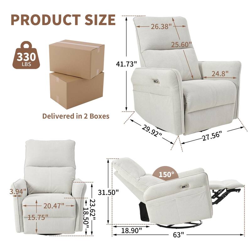 270° Swivel Rocker Power Recliner with USB Ports