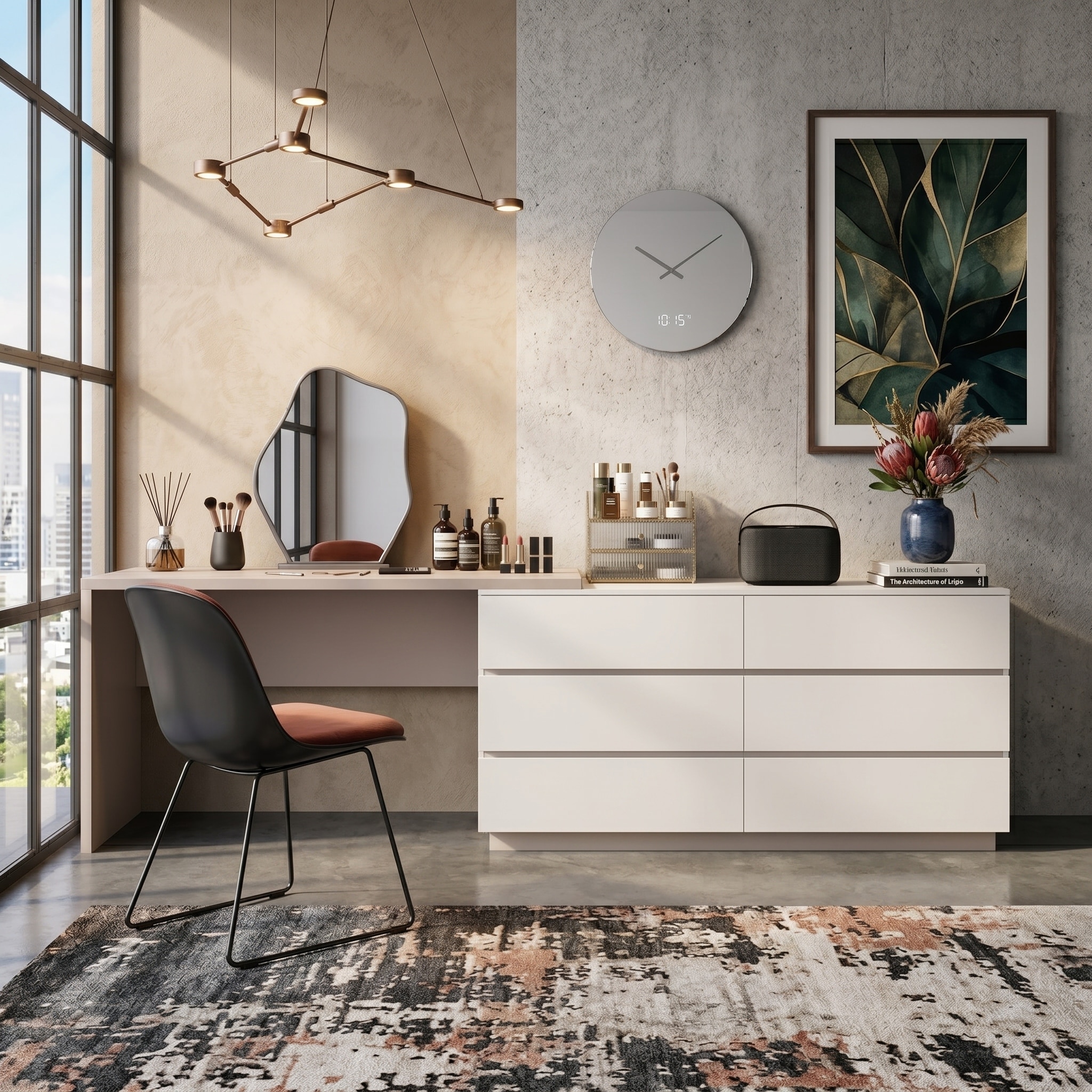 Modern Home Office Expandable Dresser Desk Combo with 6 Drawers For Home and Office