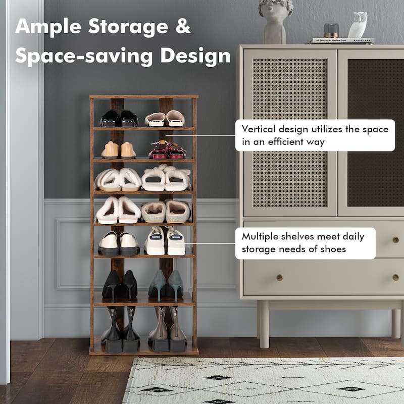 Costway Patented 7-Tier Double Rows Shoe Rack Vertical Wooden Shoe - See Details