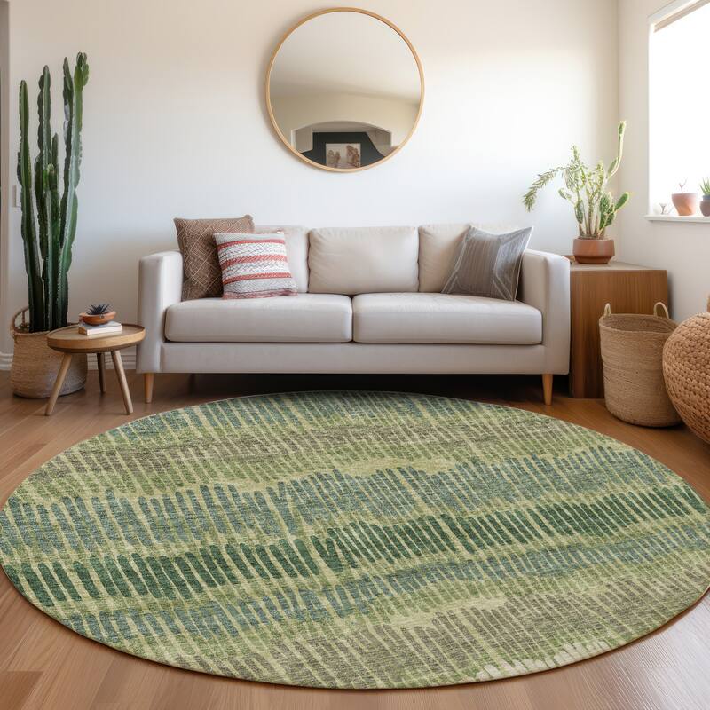 Premium Washable Super Soft Modern Sketches Mayfield Rug - Green - 8' x 8'