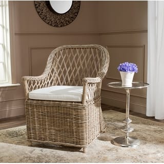 SAFAVIEH Rural Woven Dining Maluku Kubu Soft Grey Rattan Arm Chair - 28 ...