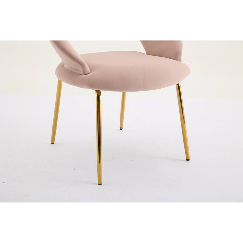 Set of 1 Dining Chairs With Curved Backrest and Golden Metal Legs