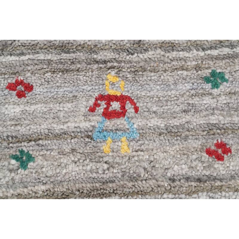 Hand Knotted Oriental Viscose Silk Carpet Tribal Animal Pictorial Greys & Charcoal Gabbeh Area Rug - 5' 9'' X 5' 5''