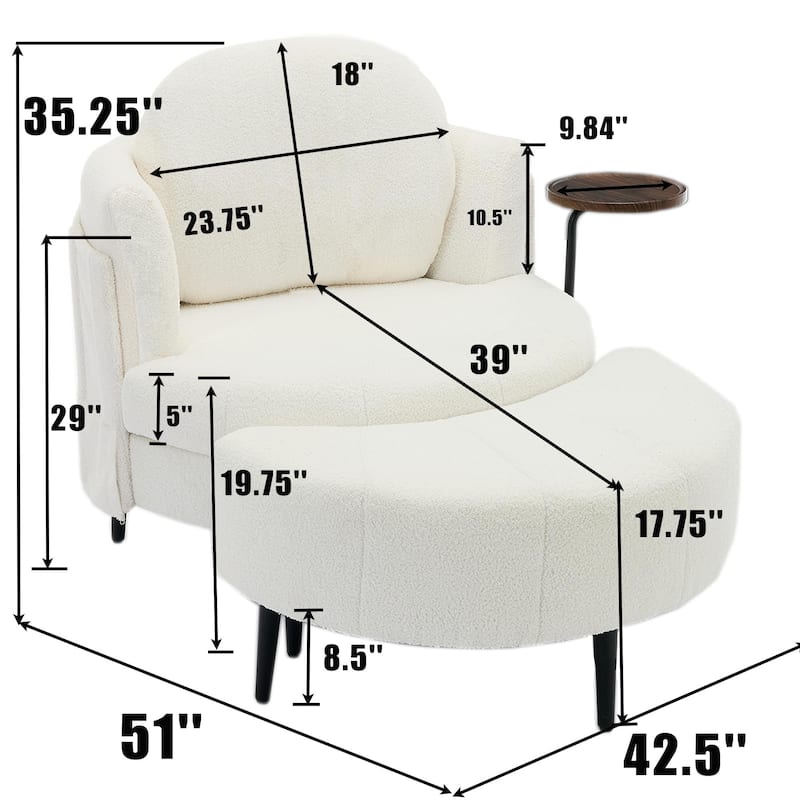 42" Modern Velvet Fabric Accent Chair with Ottoman Set
