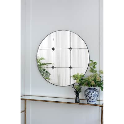 36"Traditional Decor Style Round Antique Glass Wall Mirror - Black