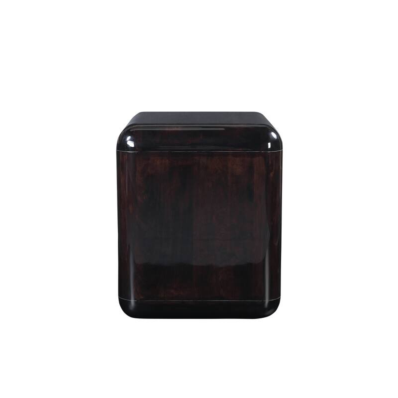 NADAAL STUDIOS Elaria Nightstand, Boxy High Gloss Acacia Body with Rounded Corners Push-to-Open Drawers, Dark Brown