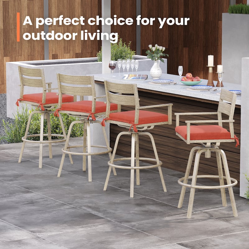 Outdoor Aluminum Patio Bar Stools Swivel Chairs with Cushions