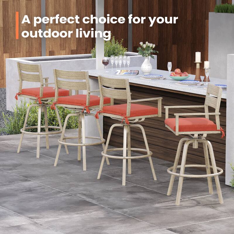Outdoor Aluminum Patio Bar Stools Swivel Chairs with Sunbrella Cushions - 19.5 in W * 45.3 in H * 17.5 in D